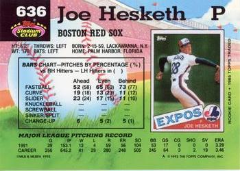 1992 Stadium Club #636 Joe Hesketh Back