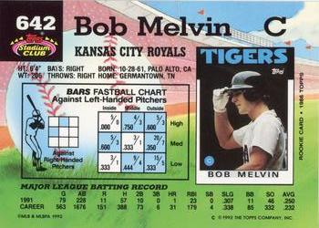 1992 Stadium Club #642 Bob Melvin Back