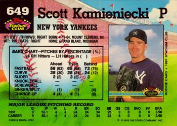 1992 Stadium Club #649 Scott Kamieniecki Back