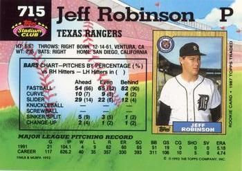 1992 Stadium Club #715 Jeff Robinson Back