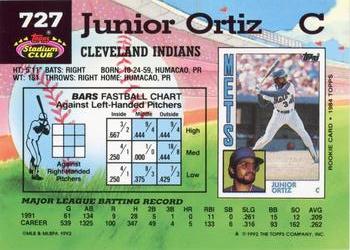 1992 Stadium Club #727 Junior Ortiz Back