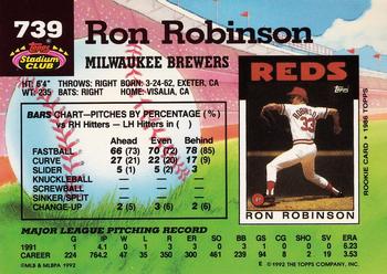 1992 Stadium Club #739 Ron Robinson Back