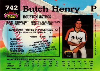 1992 Stadium Club #742 Butch Henry Back