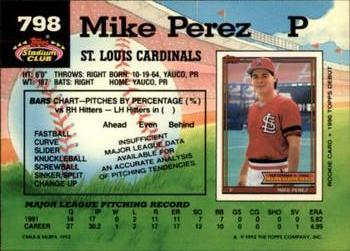 1992 Stadium Club #798 Mike Perez Back