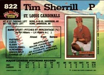1992 Stadium Club #822 Tim Sherrill Back