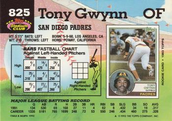1992 Stadium Club #825 Tony Gwynn Back