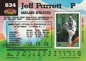 1992 Stadium Club #834 Jeff Parrett Back