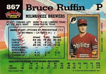 1992 Stadium Club #867 Bruce Ruffin Back