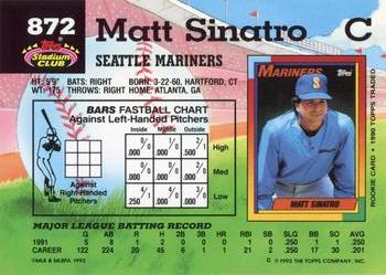 1992 Stadium Club #872 Matt Sinatro Back