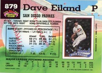 1992 Stadium Club #879 Dave Eiland Back