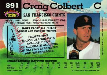 1992 Stadium Club #891 Craig Colbert Back