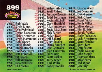 1992 Stadium Club #899 Checklist: 701-800 Back