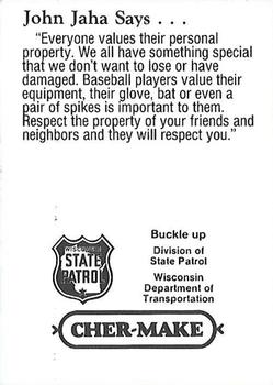 1993 Milwaukee Brewers Police - Wisconsin State Patrol #NNO John Jaha Back