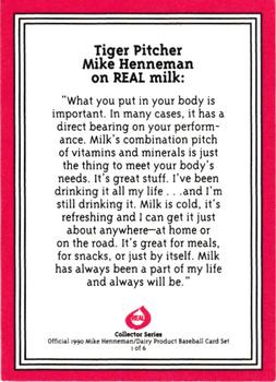 1990 Real Dairy Mike Henneman #1 Mike Henneman Back