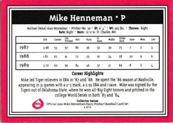 1990 Real Dairy Mike Henneman #2 Mike Henneman Back