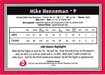 1990 Real Dairy Mike Henneman #4 Mike Henneman Back