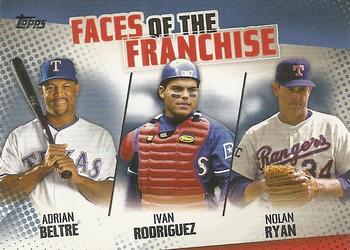 2019 Topps - Faces of the Franchise Blue #FOF-24 Nolan Ryan / Ivan Rodriguez / Adrian Beltre Front