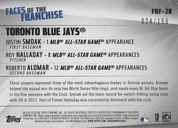 2019 Topps - Faces of the Franchise 150th Anniversary #FOF-28 Roberto Alomar / Roy Halladay / Justin Smoak Back