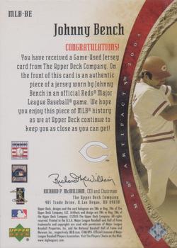 2005 Upper Deck Artifacts - MLB Apparel #MLB-BE Johnny Bench Back