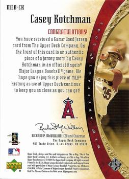 2005 Upper Deck Artifacts - MLB Apparel #MLB-CK Casey Kotchman Back