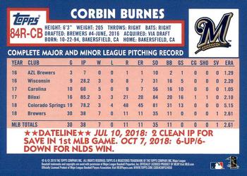2019 Topps - 1984 Topps Baseball 35th Anniversary Rookies #84R-CB Corbin Burnes Back