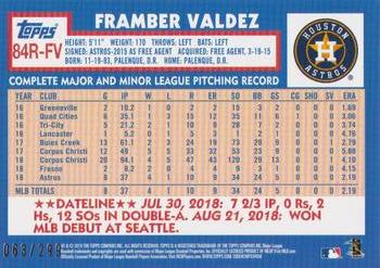 2019 Topps - 1984 Topps Baseball 35th Anniversary Rookies Black #84R-FV Framber Valdez Back