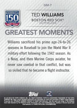 2019 Topps - 150 Years of Professional Baseball - Greatest Moments Blue #GM-7 Ted Williams Back