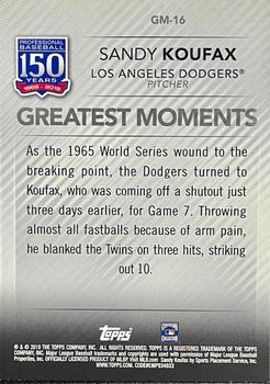 2019 Topps - 150 Years of Professional Baseball - Greatest Moments Blue #GM-16 Sandy Koufax Back