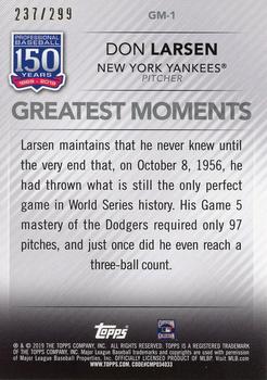 2019 Topps - 150 Years of Professional Baseball - Greatest Moments Black #GM-1 Don Larsen Back