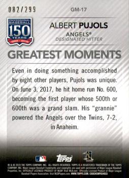 2019 Topps - 150 Years of Professional Baseball - Greatest Moments Black #GM-17 Albert Pujols Back