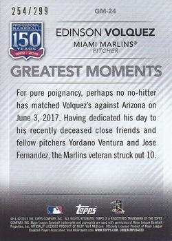 2019 Topps - 150 Years of Professional Baseball - Greatest Moments Black #GM-24 Edinson Volquez Back