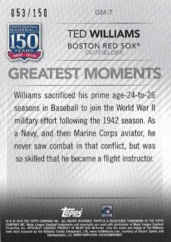 2019 Topps - 150 Years of Professional Baseball - Greatest Moments 150th Anniversary #GM-7 Ted Williams Back