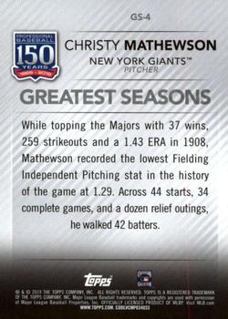 2019 Topps - 150 Years of Professional Baseball - Greatest Seasons #GS-4 Christy Mathewson Back