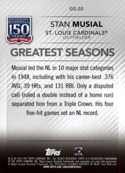 2019 Topps - 150 Years of Professional Baseball - Greatest Seasons #GS-20 Stan Musial Back