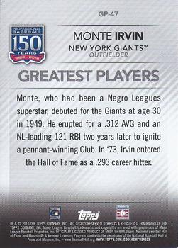 2019 Topps - 150 Years of Professional Baseball - Greatest Players #GP-47 Monte Irvin Back