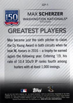 2019 Topps - 150 Years of Professional Baseball - Greatest Players Blue #GP-1 Max Scherzer Back