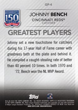 2019 Topps - 150 Years of Professional Baseball - Greatest Players Blue #GP-4 Johnny Bench Back