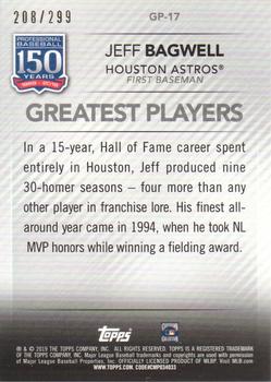 2019 Topps - 150 Years of Professional Baseball - Greatest Players Black #GP-17 Jeff Bagwell Back