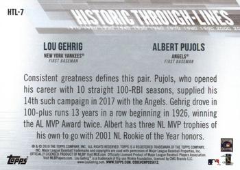2019 Topps - Historic Through-Lines #HTL-7 Lou Gehrig / Albert Pujols Back