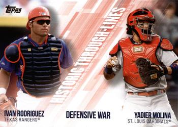 2019 Topps - Historic Through-Lines #HTL-29 Ivan Rodriguez / Yadier Molina Front