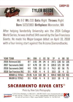 2019 Choice Sacramento River Cats #03 Tyler Beede Back