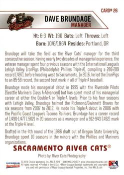 2019 Choice Sacramento River Cats #26 Dave Brundage Back