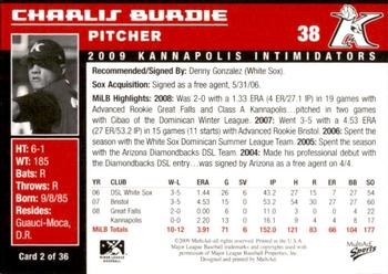 2009 MultiAd Kannapolis Intimidators #2 Charlis Burdie Back