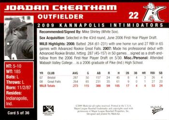 2009 MultiAd Kannapolis Intimidators #5 Jordan Cheatham Back