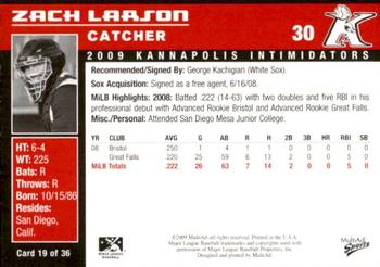 2009 MultiAd Kannapolis Intimidators #19 Zach Larson Back