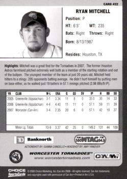 2008 Choice Worcester Tornadoes #22 Ryan Mitchell Back