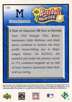 2005 Upper Deck Baseball Heroes - Blue #118 Eddie Mathews Back