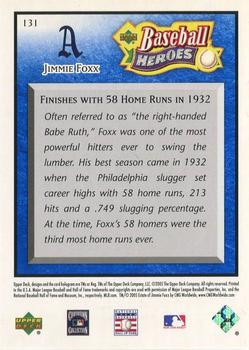 2005 Upper Deck Baseball Heroes - Blue #131 Jimmie Foxx Back