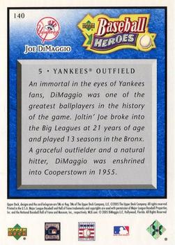 2005 Upper Deck Baseball Heroes - Blue #140 Joe DiMaggio Back