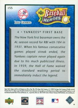 2005 Upper Deck Baseball Heroes - Blue #155 Lou Gehrig Back